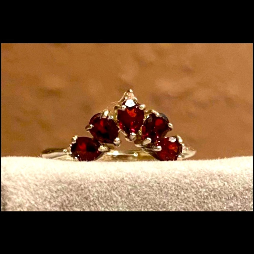 Burmese Garnet Tiara Platinum Over Silver Adjustable Ring S925
